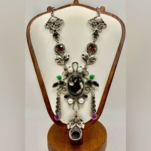 Victorian Ornate Statement Necklace Rhinestone Pearl